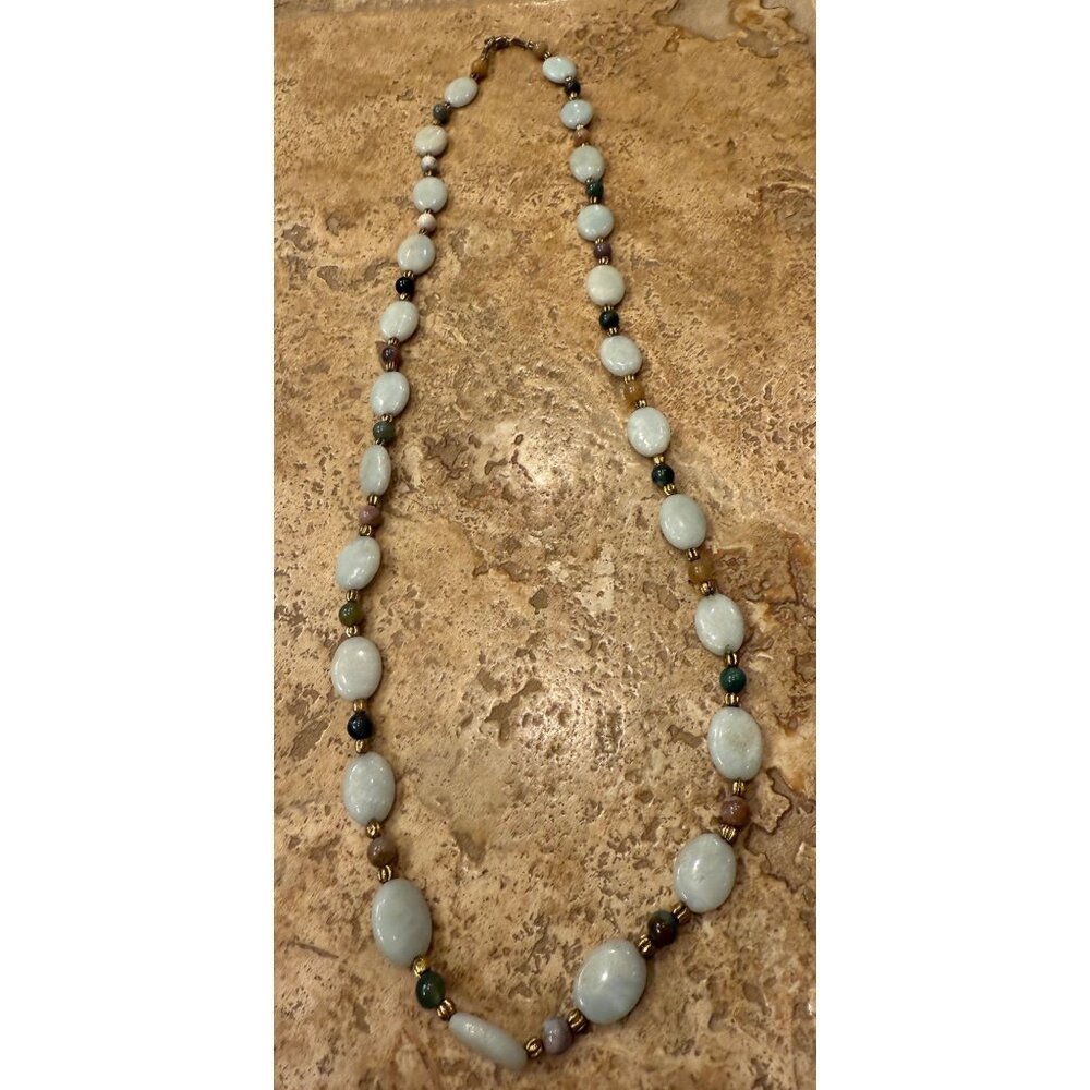 Aquamarine & Mixed Glass Beads Necklace With Gold-Tone Accents
